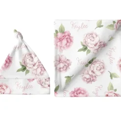 Sugar + Maple Personalized Large Blanket & Hat Set | Pink Peonies - cutbabycare.com | baby boutique & care hub* Discount