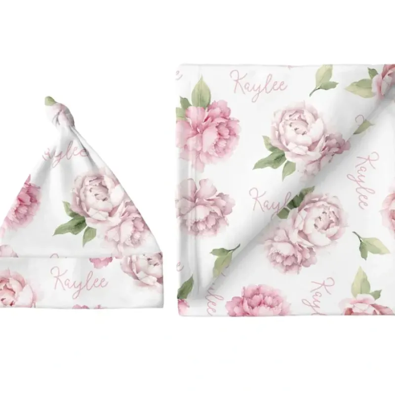Sugar + Maple Personalized Large Blanket & Hat Set | Pink Peonies - cutbabycare.com | baby boutique & care hub* Discount
