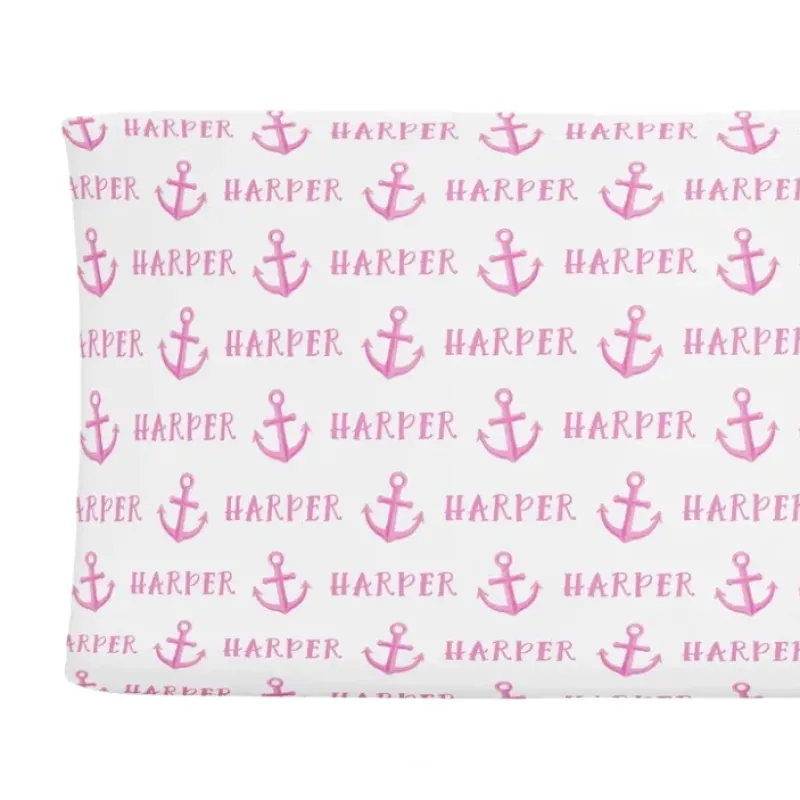 Sugar + Maple Personalized Changing Pad Cover | Anchor Pink - cutbabycare.com | baby boutique & care hub* New
