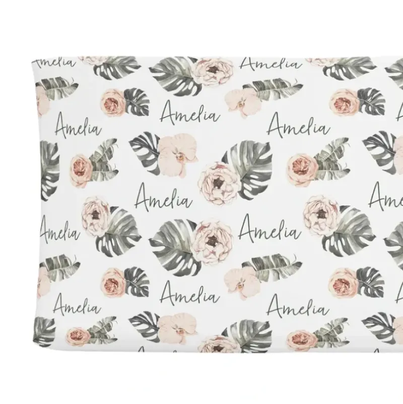 Shop All|Sugar + Maple Personalized Changing Pad Cover | Tropical Boho Floral - cutbabycare.com | baby boutique & care hub