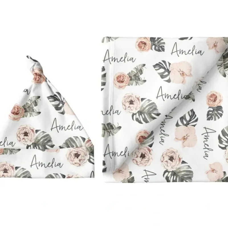 Sugar + Maple Personalized Small Blanket & Hat Set | Tropical Floral - cutbabycare.com | baby boutique & care hub* Store