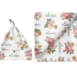Sugar + Maple Personalized Small Blanket & Hat Set | Retro Rose - cutbabycare.com | baby boutique & care hub* New