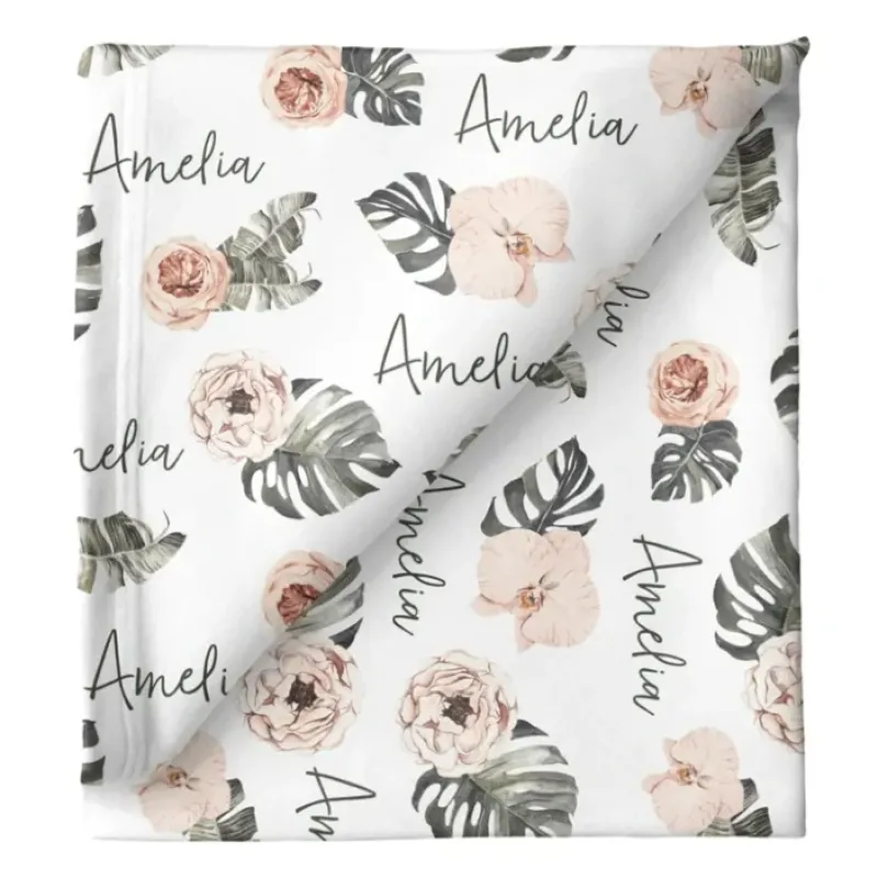 Sugar + Maple Personalized Stretchy Blanket | Tropical Floral - cutbabycare.com | baby boutique & care hub* Outlet