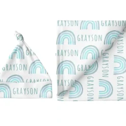 Sugar + Maple Personalized Large Blanket & Hat Set | Rainbow Blue - cutbabycare.com | baby boutique & care hub* Discount