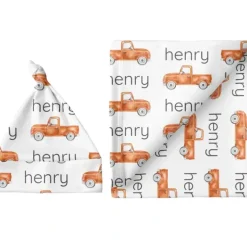 Sugar + Maple Personalized Large Blanket & Hat Set | Truck Orange - cutbabycare.com | baby boutique & care hub* Cheap
