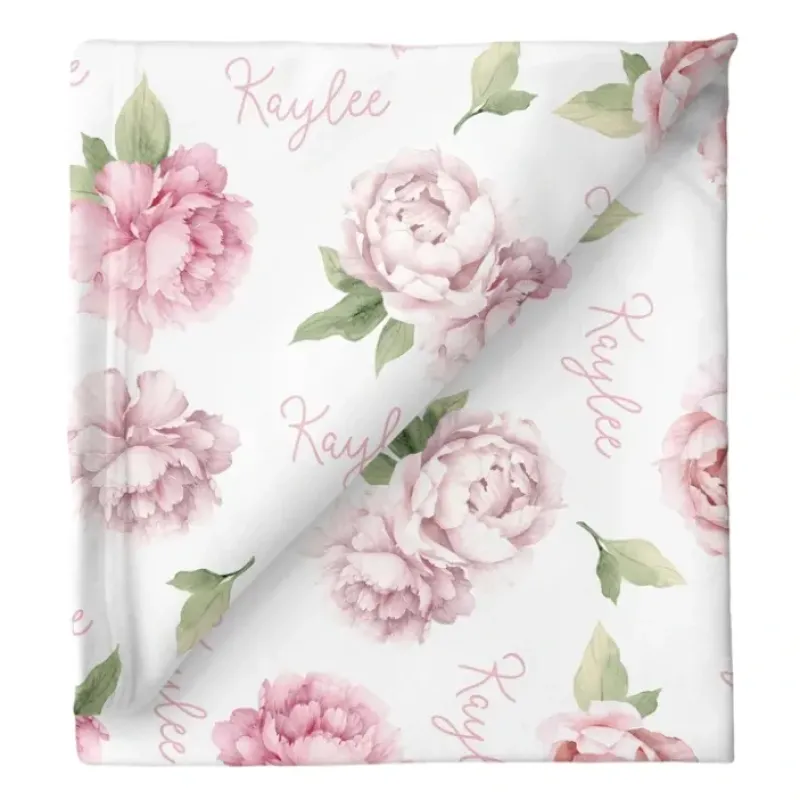 Sugar + Maple Personalized Stretchy Blanket | Pink Peonies - cutbabycare.com | baby boutique & care hub* Best
