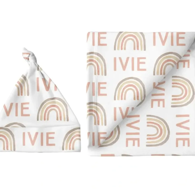 Sugar + Maple Personalized Large Blanket & Hat Set | Rainbow Neutral - cutbabycare.com | baby boutique & care hub* Cheap