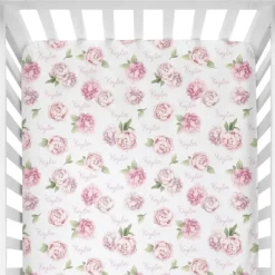 Sugar + Maple Personalized Crib Sheet | Pink Peonies - cutbabycare.com | baby boutique & care hub* Online