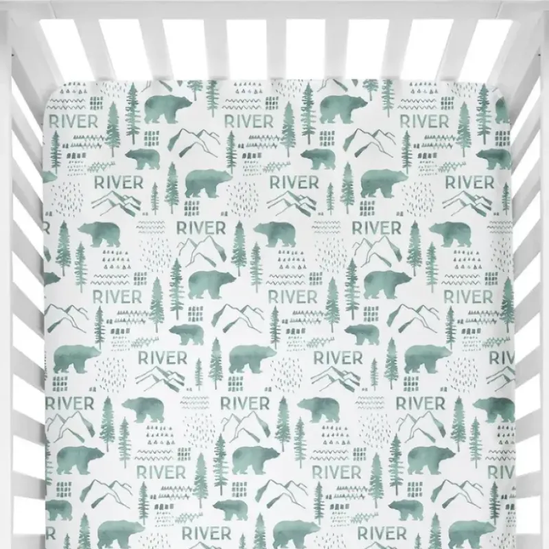 Sugar + Maple Personalized Crib Sheet | Woodland Green - cutbabycare.com | baby boutique & care hub* Online