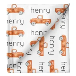 Shop All|Sugar + Maple Personalized Stretchy Blanket | Truck Orange - cutbabycare.com | baby boutique & care hub