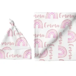 Sugar + Maple Personalized Small Blanket & Hat Set | Rainbow Pink - cutbabycare.com | baby boutique & care hub* Cheap
