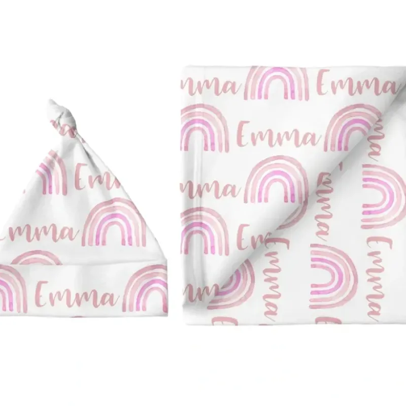 Sugar + Maple Personalized Small Blanket & Hat Set | Rainbow Pink - cutbabycare.com | baby boutique & care hub* Cheap