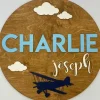 Sugar + Maple Round Personalized Wood Name Sign | Airplane - cutbabycare.com | baby boutique & care hub* Store