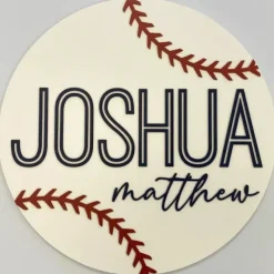 Sugar + Maple Round Personalized Wood Name Sign | Baseball - cutbabycare.com | baby boutique & care hub* New