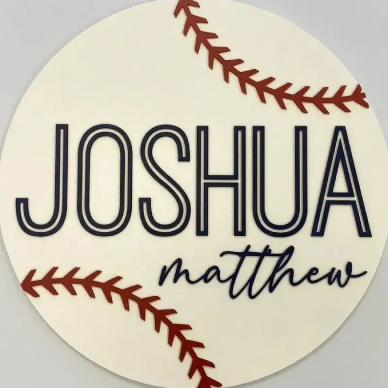 Sugar + Maple Round Personalized Wood Name Sign | Baseball - cutbabycare.com | baby boutique & care hub* New