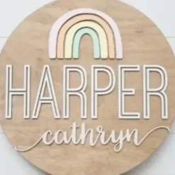 Sugar + Maple Round Personalized Wood Name Sign | Rainbow - cutbabycare.com | baby boutique & care hub* Outlet