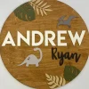 Shop All|Sugar + Maple Round Personalized Wood Name Sign | Dinosaur - cutbabycare.com | baby boutique & care hub