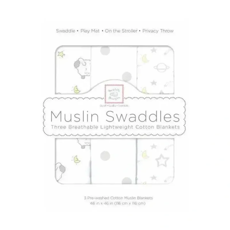 Swaddle Designs - Muslin Swaddle Blankets, Little Lambs Goodnight (Set Of 3) - cutbabycare.com | baby boutique & care hub* Discount