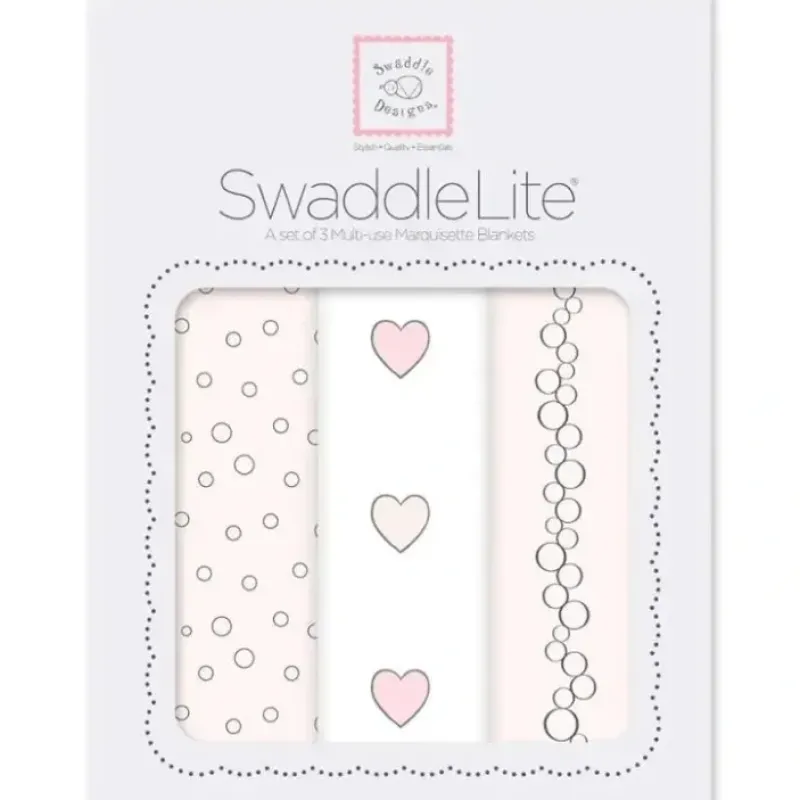 Swaddle Designs - 3Pk Bubble Dots, Hearts, Champagne Marquisette Swaddles - cutbabycare.com | baby boutique & care hub* Best