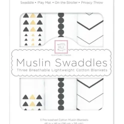 Swaddle Designs - 3Pk Muslin Swaddle Blankets, Gold & Graphite - cutbabycare.com | baby boutique & care hub* Cheap
