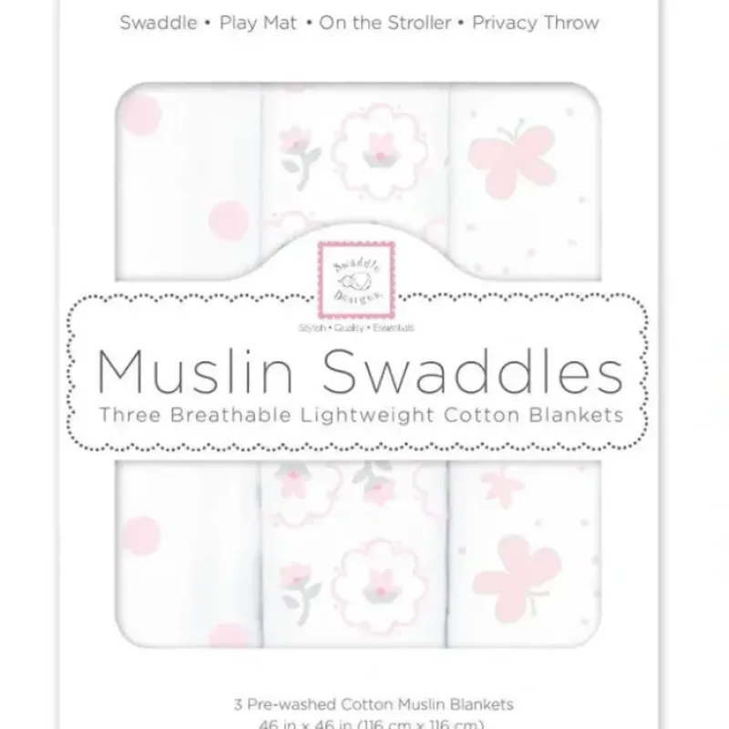 Swaddle Designs - 3Pk Muslin Swaddle Blankets, Butterflies & Posies - cutbabycare.com | baby boutique & care hub* Best Sale