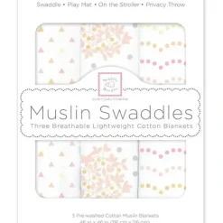 Swaddle Designs - 3Pk Muslin Swaddle Blankets, Floral With Gold Shimmer - cutbabycare.com | baby boutique & care hub* Clearance