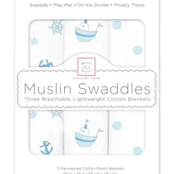 Shop All|Swaddle Designs - 3Pk Muslin Swaddle Blankets, Little Ships - cutbabycare.com | baby boutique & care hub