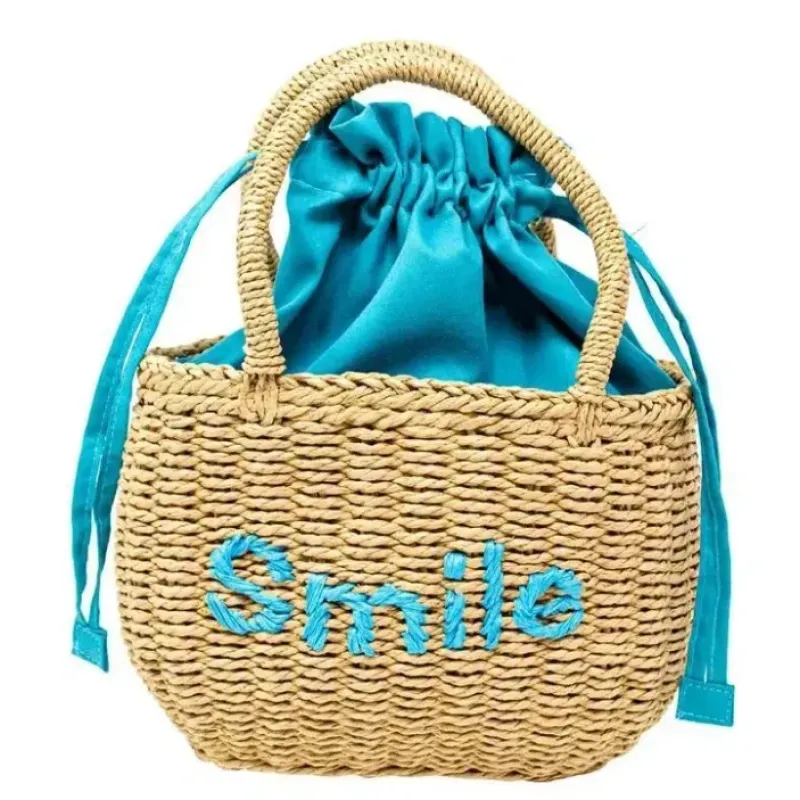 Tiny Treats - Girls Wicker Basket Message Handbag, Smile Teal - cutbabycare.com | baby boutique & care hub* Clearance