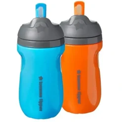 Tommee Tippee - Insulated Straw Cup for Toddlers, Spill-Proof, 9oz, 12m+, 2-Count, Blue and Orange - cutbabycare.com | baby boutique & care hub* Sale