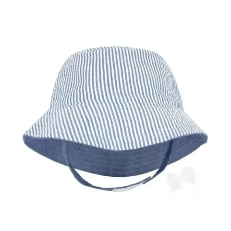 Wee Ones - Boys Reversible Seersucker Sun Hat, Blue Stripes - cutbabycare.com | baby boutique & care hub* Best Sale