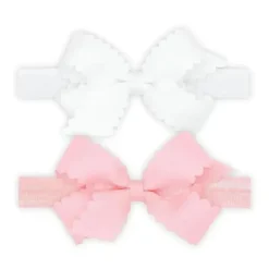 Wee Ones - Girls' Two-Pack of Grosgrain Bows with Scalloped Edge, Mini, White/Pink - cutbabycare.com | baby boutique & care hub* Hot