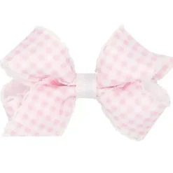 Wee Ones - Mini Gingham Print With Moonstitch Trimmed Bow, Light Pink - cutbabycare.com | baby boutique & care hub* New