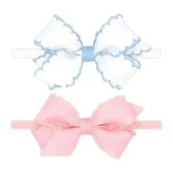 Wee Ones - Two Mini Moonstitch Grosgrain Bows, Mini, White/Millennium Blue and Light Pink - cutbabycare.com | baby boutique & care hub* Best