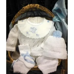 Will' Beth - 4Pc Knit Baby Set, White/Blue - cutbabycare.com | baby boutique & care hub* Fashion
