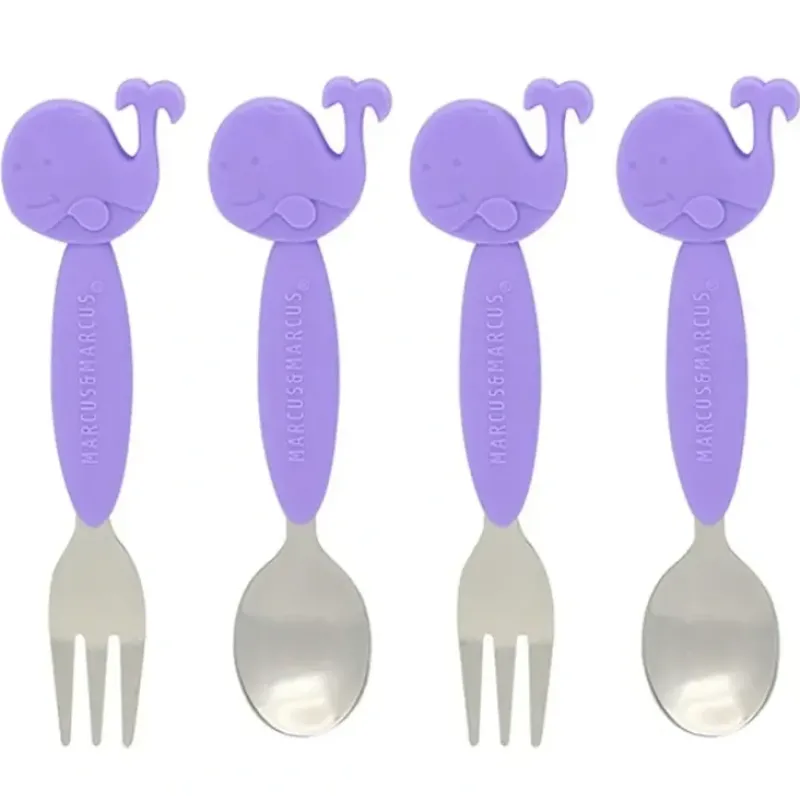Shop All|4x Marcus & Marcus BPA Free Spoon & Fork Cutlery Set Kids/Baby 3m+ Lilac Whale - cutbabycare.com | baby boutique & care hub