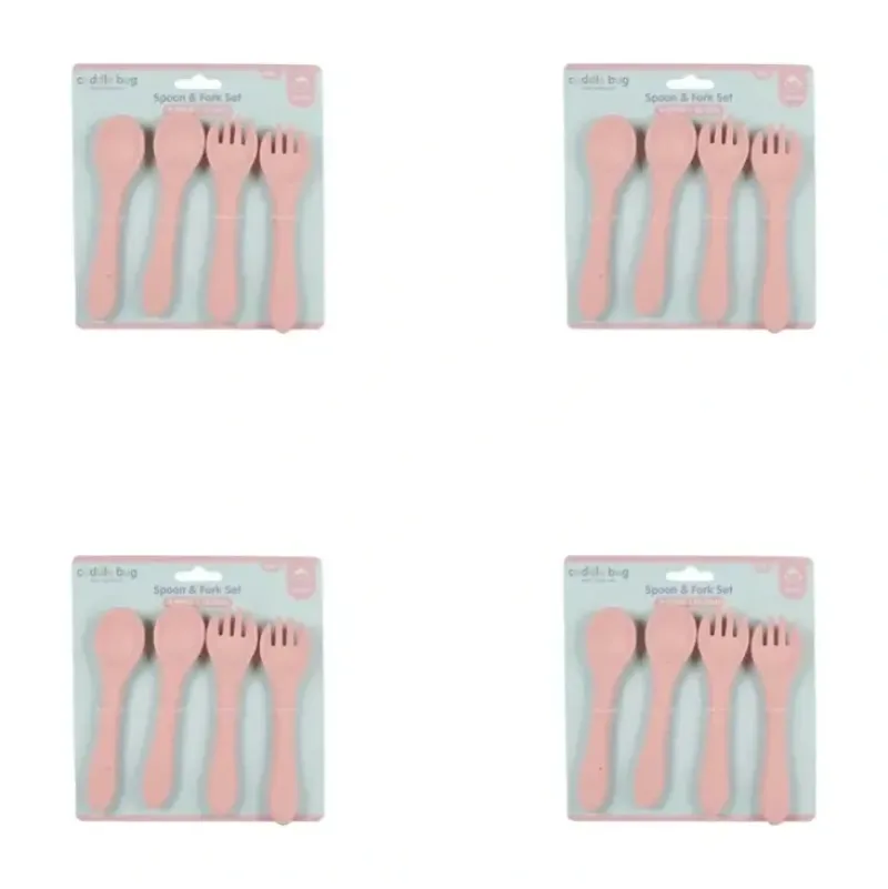Shop All|4x 4pc Cuddle Bug Baby Feeding Silicone Spoon Fork Set Pink/Blue 13.5cm Assorted - cutbabycare.com | baby boutique & care hub