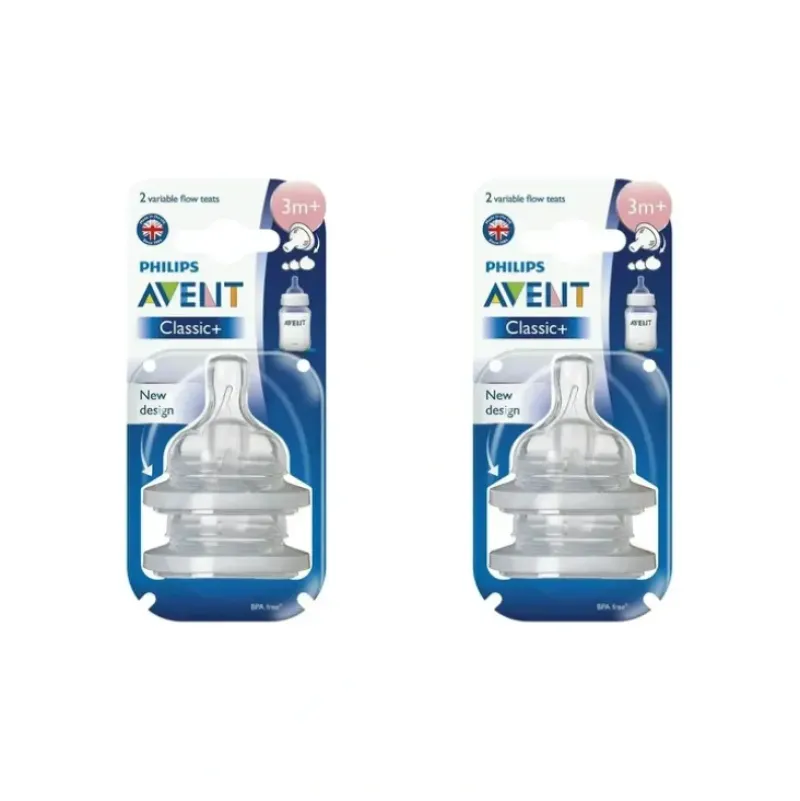 Shop All|2x 2pc Philips Avent Classic+ Variable Flow Teat/Baby Bottle Nipple Clear 3m+ - cutbabycare.com | baby boutique & care hub
