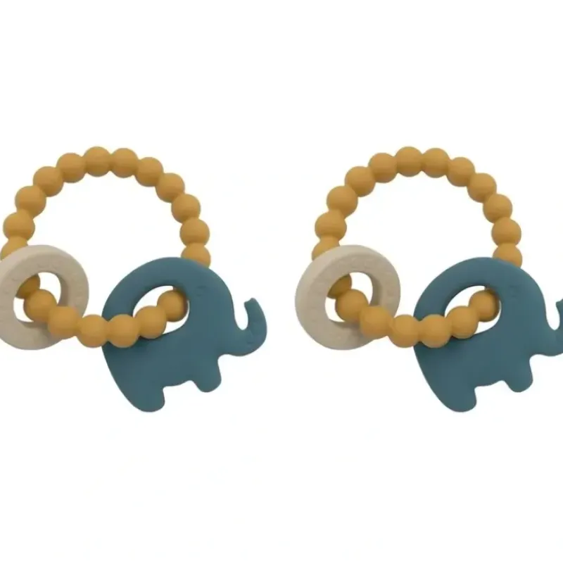 Shop All|2x Playground Baby 11cm Silicone/Beechwood Elephant Teether/Teething 3m+ Blue - cutbabycare.com | baby boutique & care hub